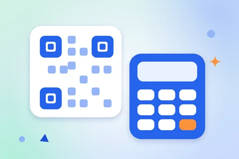 A QR code card next to a calculator keypad