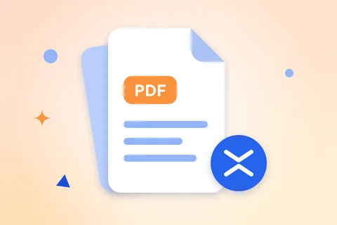 A PDF document with an orange PDF label, with a round badge for merging files