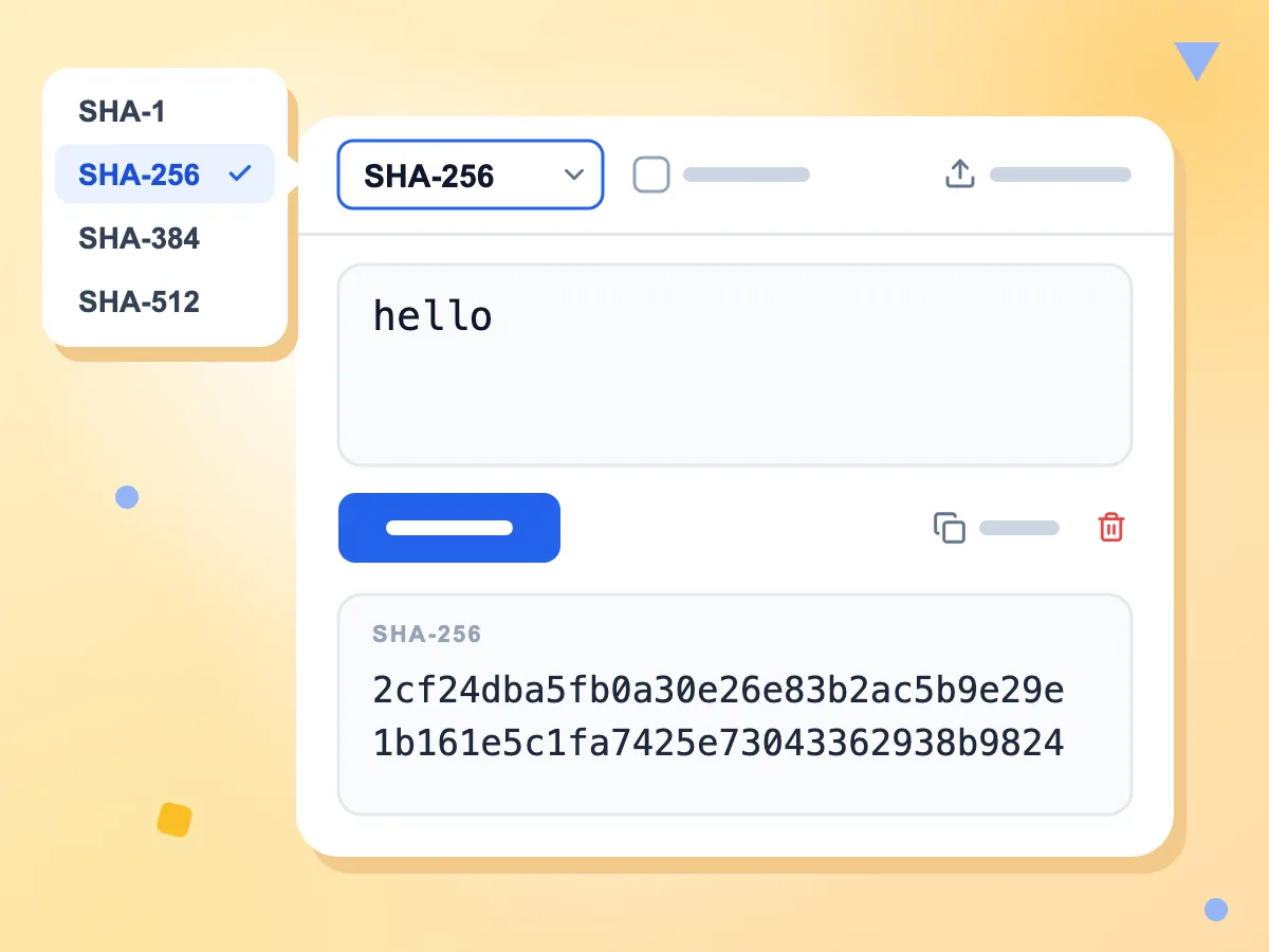 SHA-1, SHA-256, SHA-384 ve SHA-512 arasından SHA-256 seçilmiş karma oluşturucu, hello metni ve 64 karakterlik onaltılık karması
