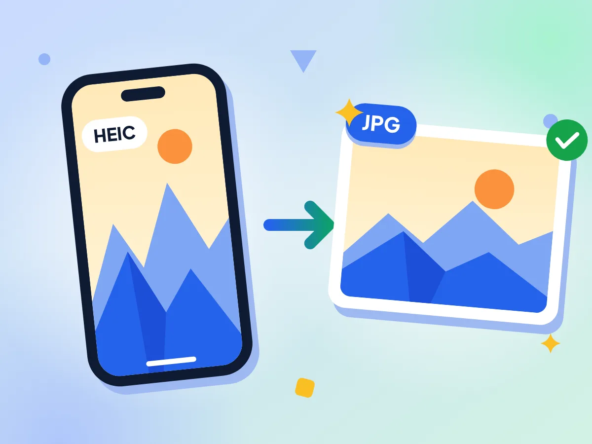 iPhone HEIC 转 JPG:同一张山景照片分别显示在手机屏幕上和 JPG 照片卡片中
