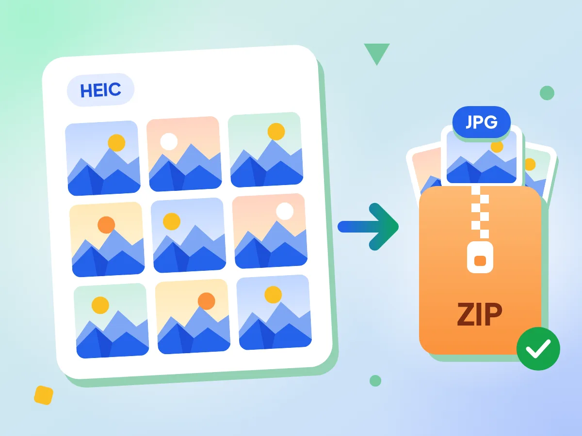 批量 HEIC 转 JPG:一组 iPhone 照片网格变成一个 ZIP 中的 JPG 文件