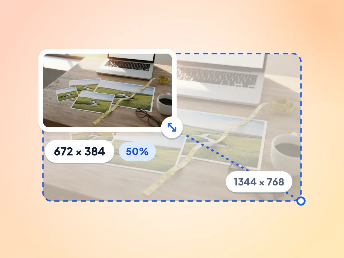 调整图片大小而不损失画质:一张照片缩放到 50%,从 1344 × 768 缩小到 672 × 384 像素