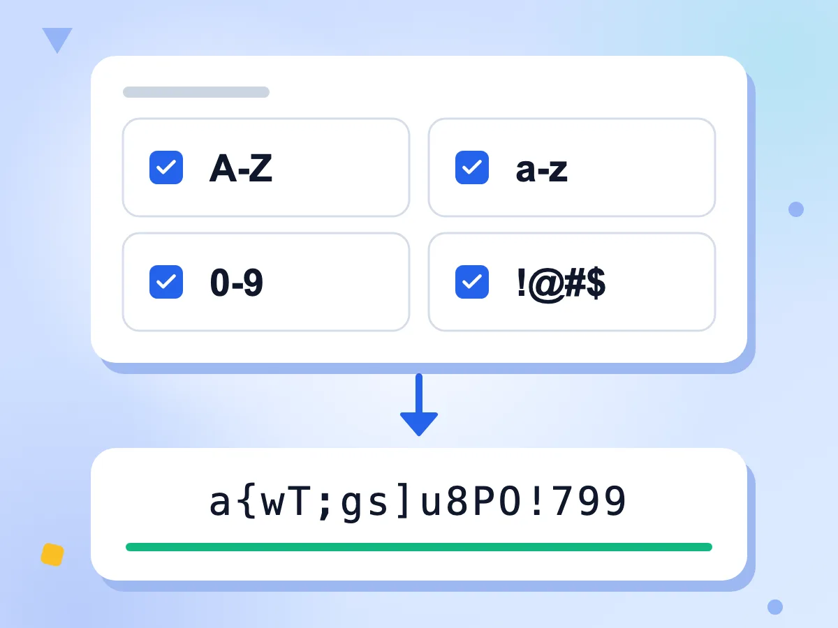 A-Z, a-z, 0-9 ve semboller karakter kümelerinin tümü işaretli parola oluşturucu; yeşil çubuklu 16 karakterlik parola üretiyor