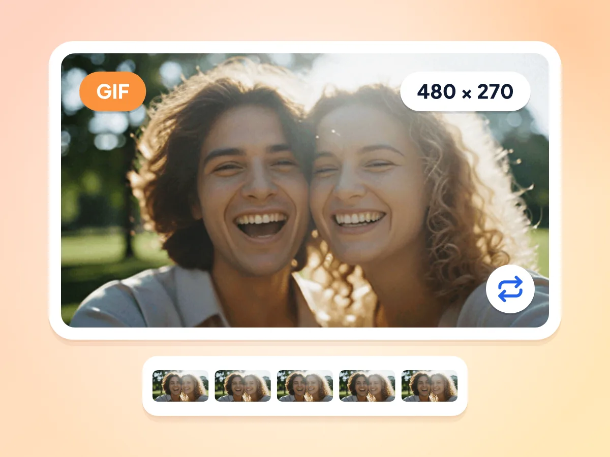 Resultado de vídeo para GIF: um GIF de 480 × 270 feito a partir de um clipe MP4, com cinco de seus quadros abaixo